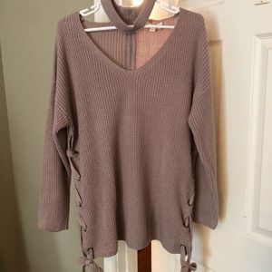 Boutique v-neck sweater with high neck addition